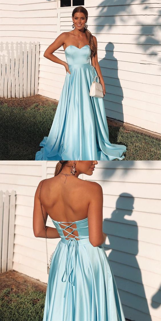 Lace-Up Sweetheart Light Blue Prom Dress cg15245