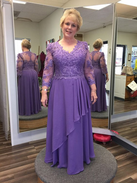 A-Linie/Princess-Linie V-Ausschnitt Bodenlang Chiffon Spitze Kleid für die Brautmutter Ballkleid cg15246