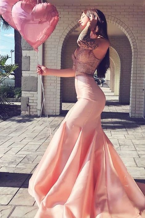 Wunderschönes zweiteiliges Meerjungfrauen-Abendkleid in Rosa, langes Ballkleid in Rosa, Meerjungfrauen-Ballkleid cg15255