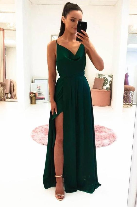 A-line Straps V Neck Long Prom Dress With Split cg15263