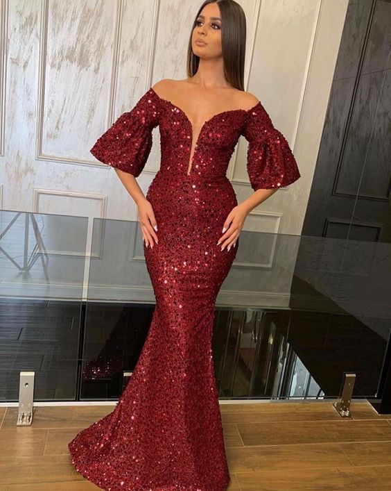 Simple sequin mermaid Long Prom Dresses cg15269