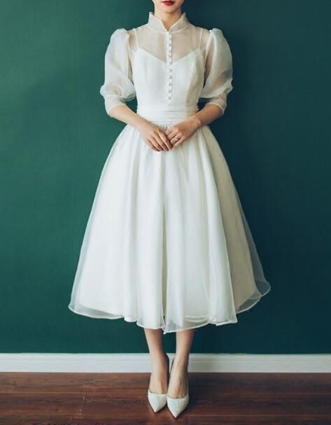 Vintage A-Linie Puffärmel Teelänge Brautkleider Ballkleid, Abendkleid cg15271