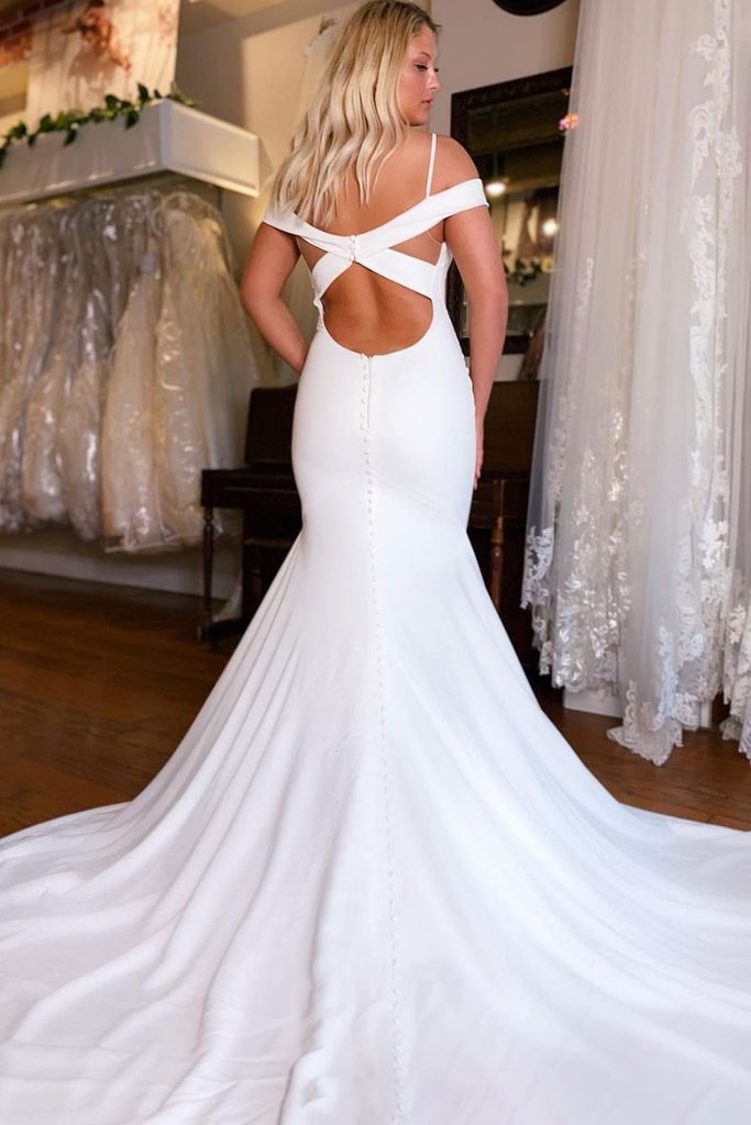 WHITE SATIN MERMAID LONG PROM DRESS WHITE EVENING DRESS cg15305