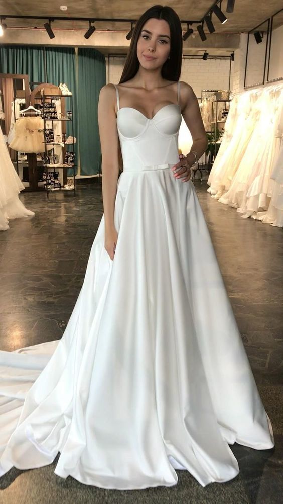 A-line v neck satin prom dress cg15309