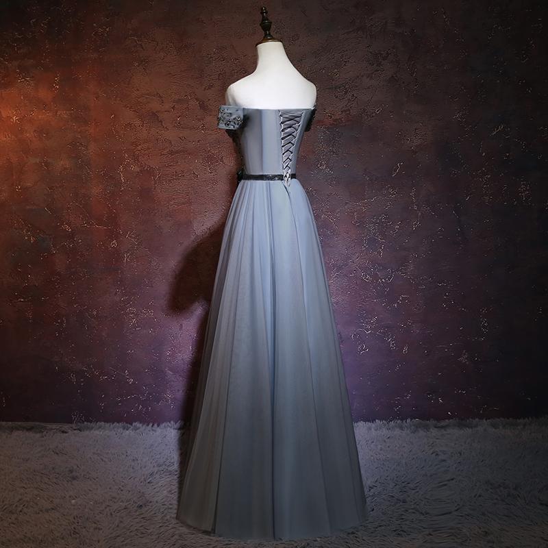 Charming Grey A-Line Off Shoulder Prom Dress, Floor Length Formal Dress cg15352