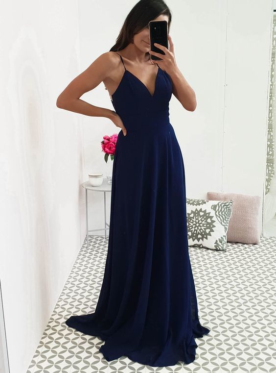 A-line V Neck Long Prom Dress, Straps Prom Dress cg15361