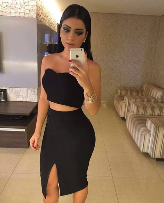 Two Piece Black Short Homecoming Dress cg15371