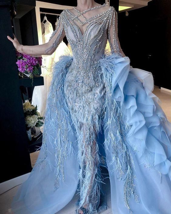 luxury blue prom dresses with detachable skirt beaded crystal feather classygown luxury blue prom dresses with detachable skirt beaded crystal feather classygown