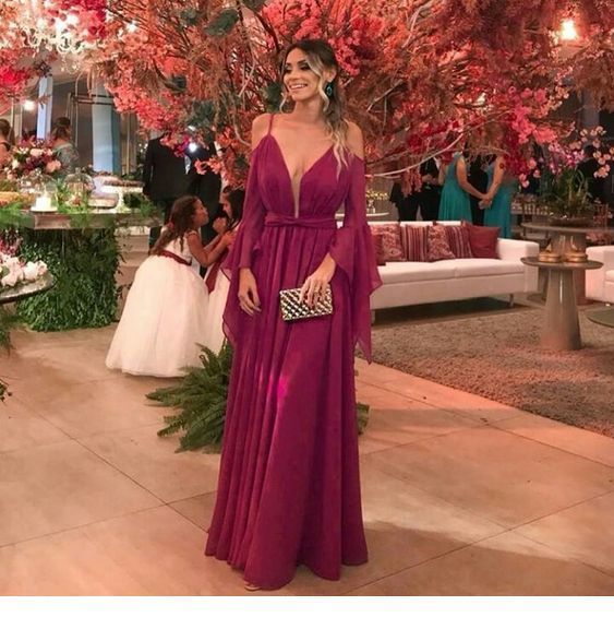 Amazing purple V-neck dress Long Prom Dress cg15408