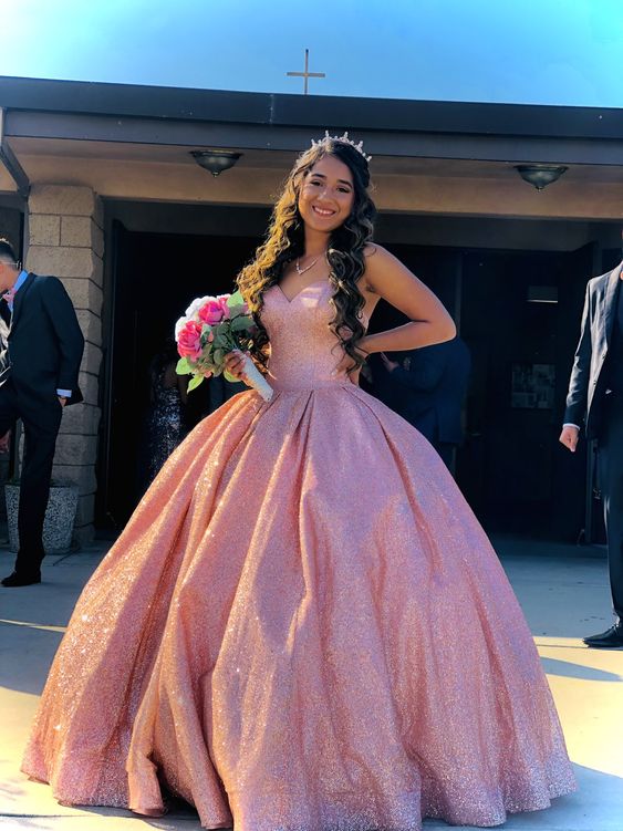 sparkling pink quincenera dress Long Prom Dress cg15410