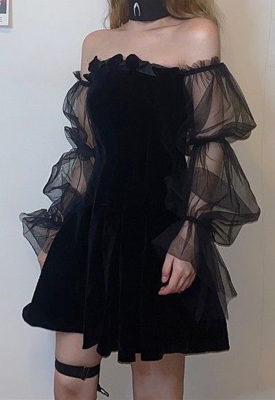 Pleated Gothic Dress with Mesh Sleeves Homecoming Dress cg15412