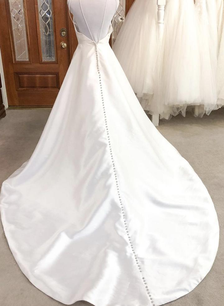 White satin long prom dress simple evening dress cg15415