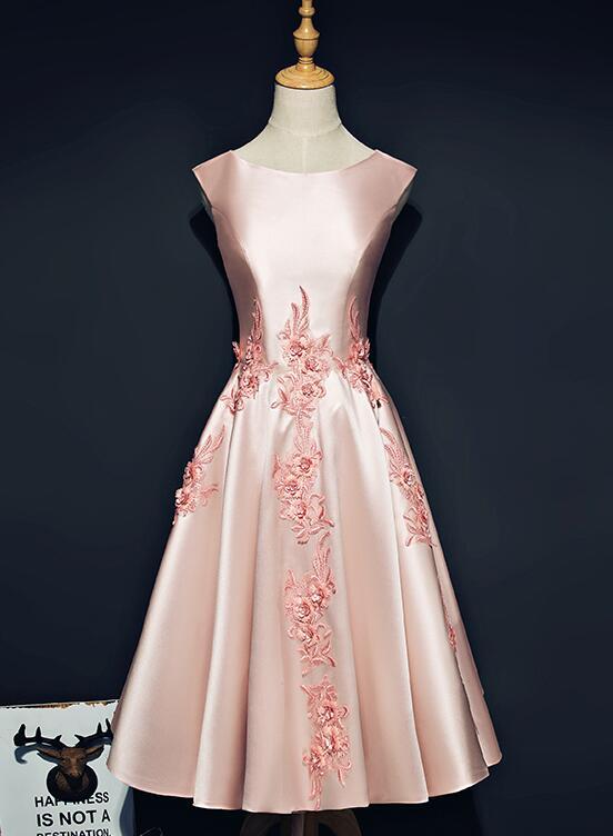Pink Satin Knee Length Short Homecoming Dress cg15417
