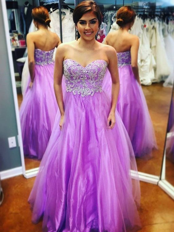 Sweetheart Sleeveless Applique Floor-Length Tulle Prom Dresses cg15433