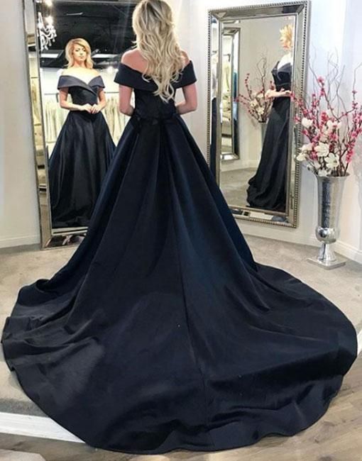 Black Off The Shoulder Long Prom Dress With Train cg13435