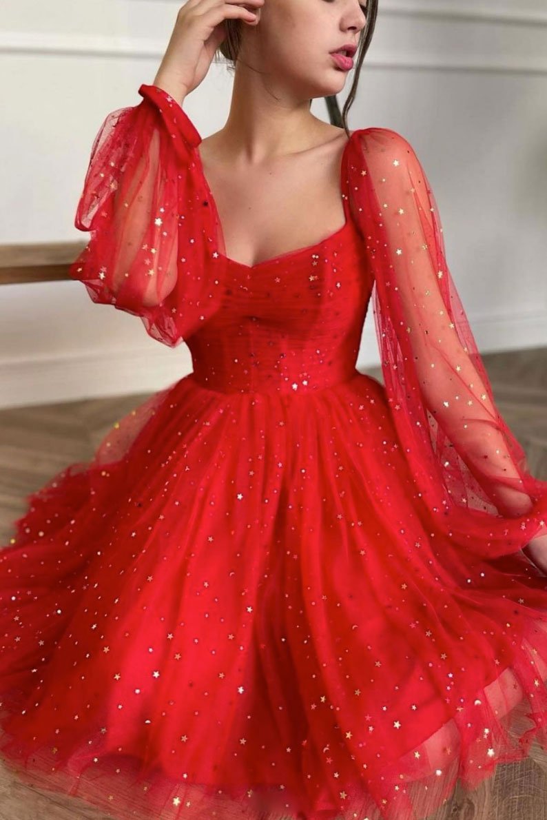 Red tulle short dress red tulle cocktail dress Homecoming Dress cg15452