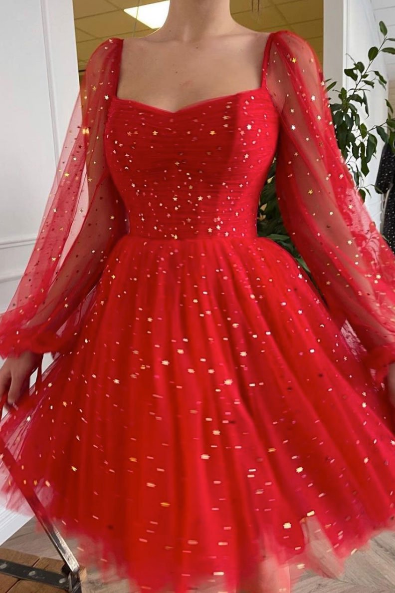 Red tulle short dress red tulle cocktail dress Homecoming Dress cg15452