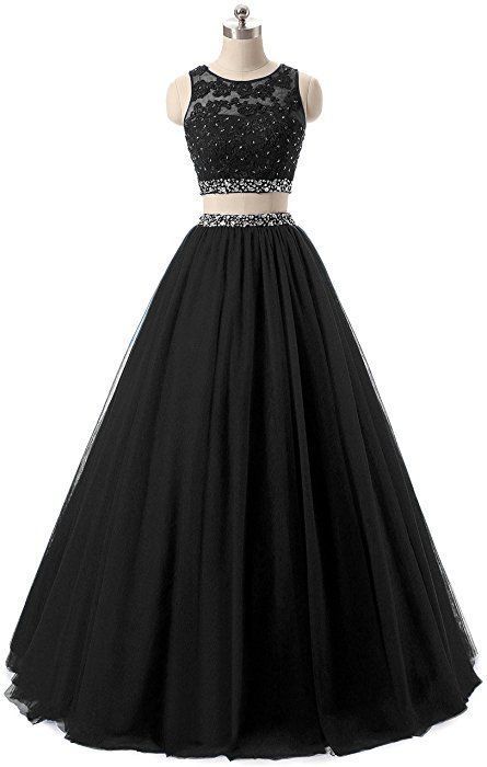 Black Two Piece Long Prom Dress, Charming Prom Dress cg15456