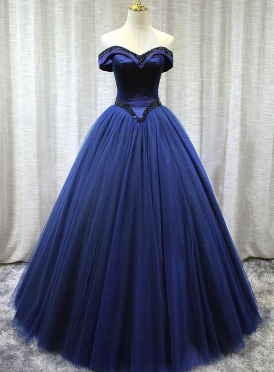 Beautiful Handmade Off Shoulder Tulle Sweet 16 Gown, Long Formal prom Gowns cg15457