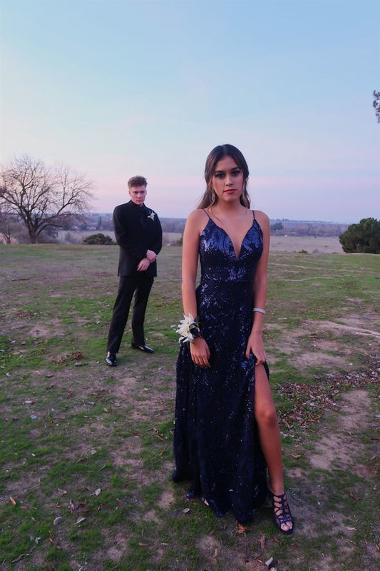 2019 Ballkleid mit V-Ausschnitt, langes Ballkleid mit Schlitz cg1546