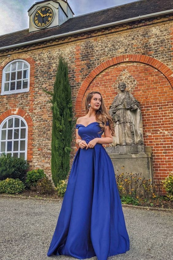 Off the Shoulder Royal Blue Slide Slit Long Formal prom Dress cg15473