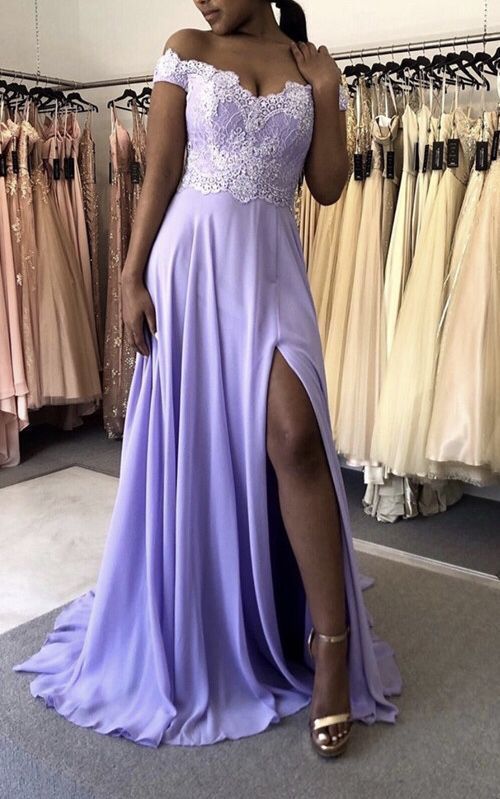 Elegant Lavender Chiffon Prom Dresses Off The Shoulder Evening Gown La classygown Elegant Lavender Chiffon Prom Dresses Off The Shoulder Evening Gown La classygown