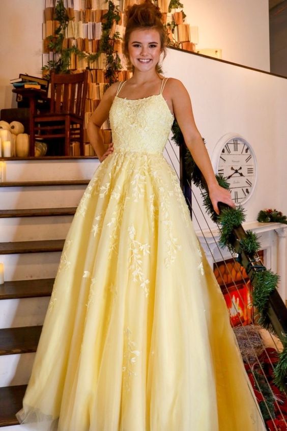 Elegant Yellow Long Prom Dress with Lace Appliques cg15504 classygown Elegant Yellow Long Prom Dress with Lace Appliques cg15504 classygown