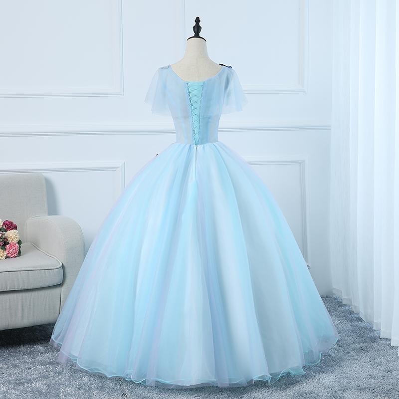 Beautiful Light Blue Tulle Long Prom Dress, Ball Gown Blue Sweet 16 Dresses cg15510