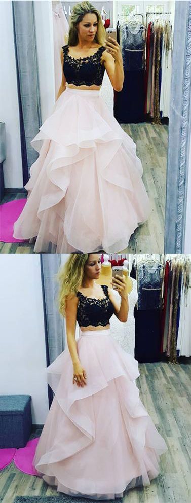 Two Piece Long Prom Dress, Sleeveless Prom Dress cg15518