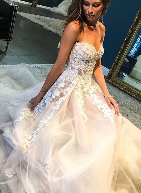 Sweetheart Tulle Long Prom Dress With Lace cg15520