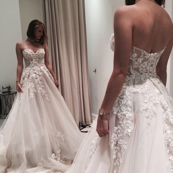 Sweetheart Tulle Long Prom Dress With Lace cg15520