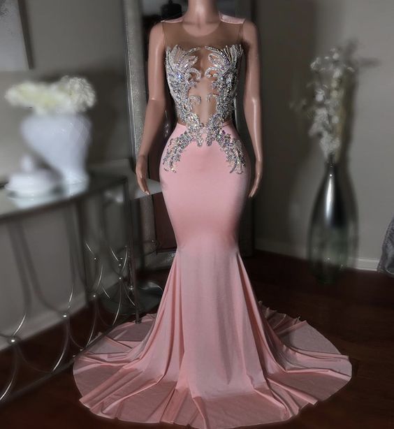 Pink long prom dress mermaid evening dress cg15524