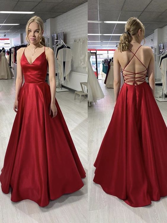 Burgundy V Neck Long Backless Prom Dresses, Open Back Burgundy V Neck Long Formal Evening Dresses cg15574