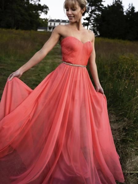 Strapless Coral Long Prom Dresses, Coral Long Formal Evening Dresses cg15575