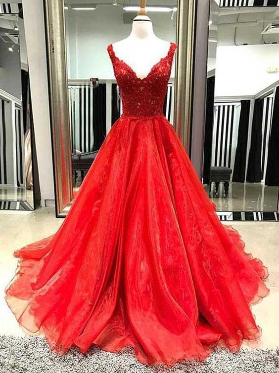 A-line V Neck Long Prom Dress, Tulle Prom Dress cg15581