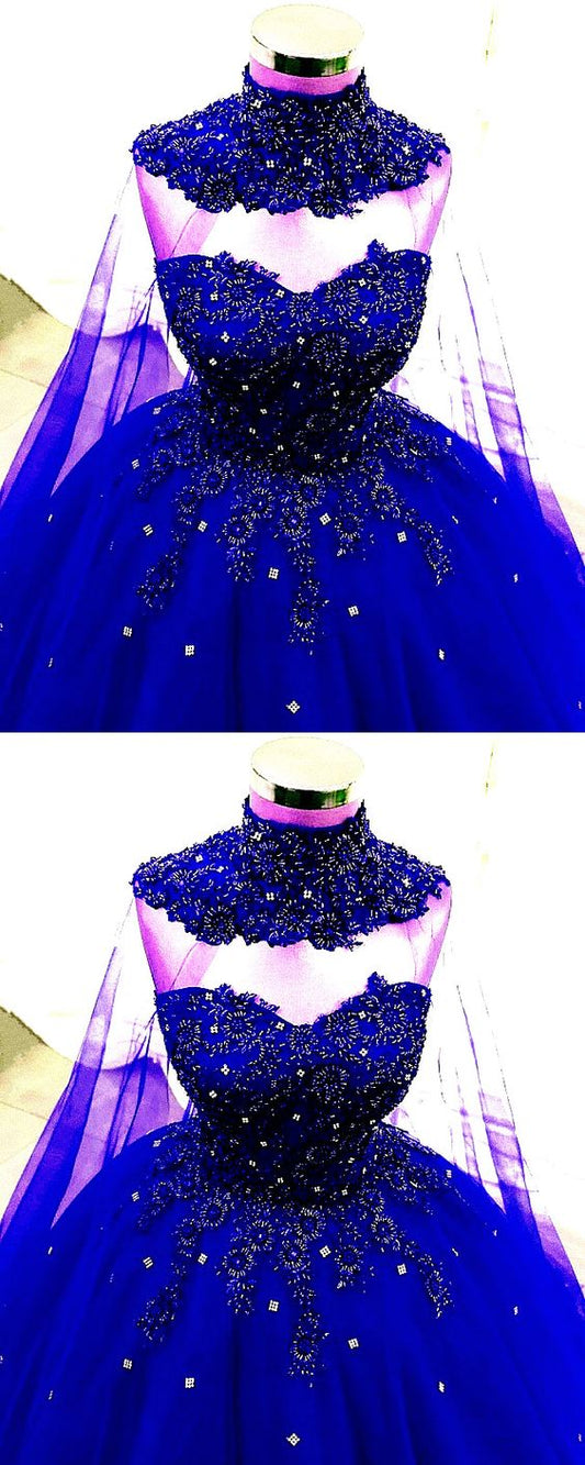 Luxus Spitze Perlen Sweetheart Ballkleid Brautkleid mit Cape PROM KLEID cg15614