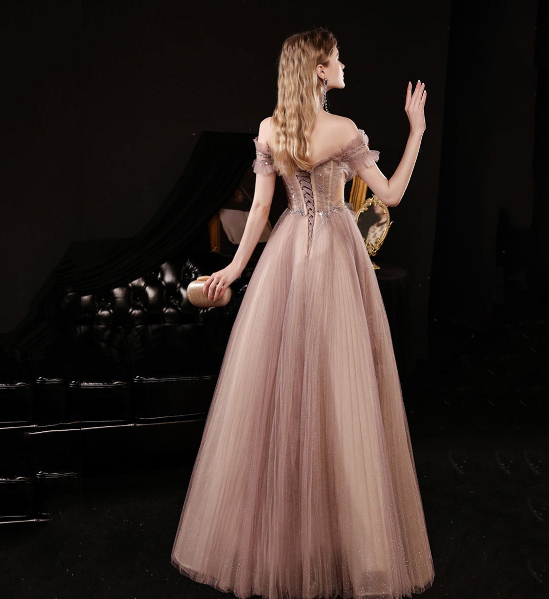 UNIQUE TULLE LONG PROM DRESS A LINE EVENING DRESS cg15627