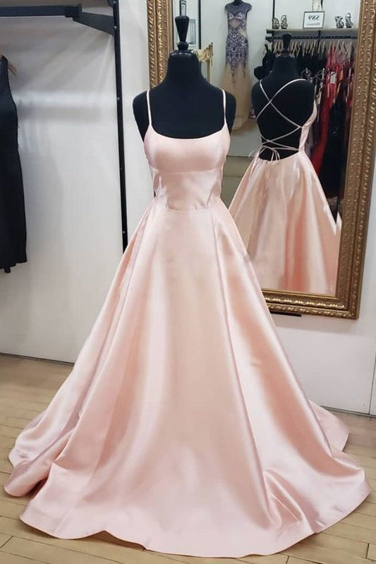 Maßgefertigtes, schlichtes, langes Ballkleid aus rosa Satin, cg1565