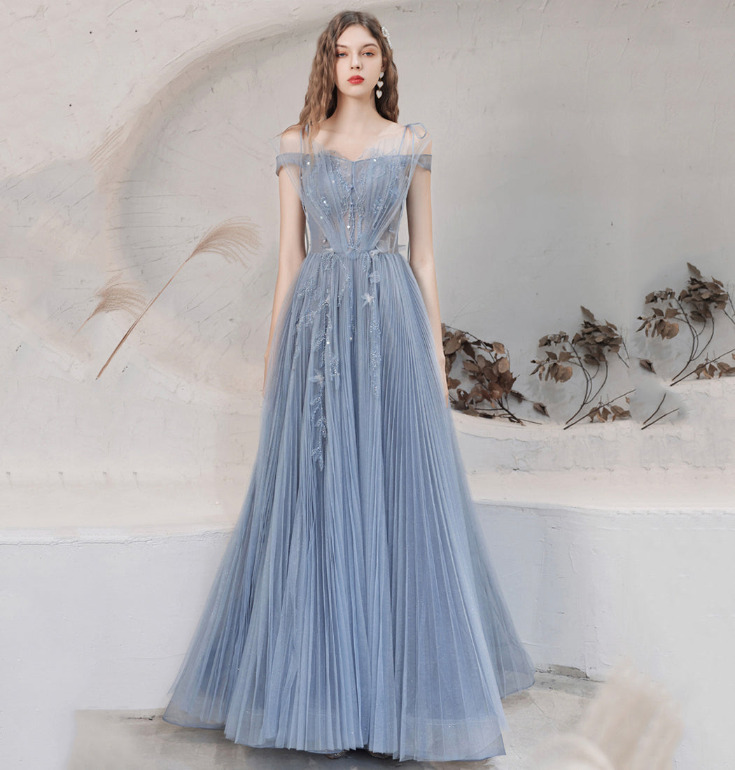 BLUE TULLE LONG PROM DRESS BLUE EVENING DRESS cg15661