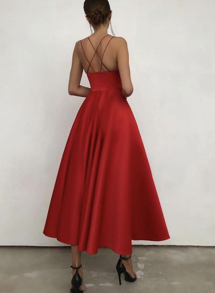 Red satin short A line prom dress red evening dress cg15675