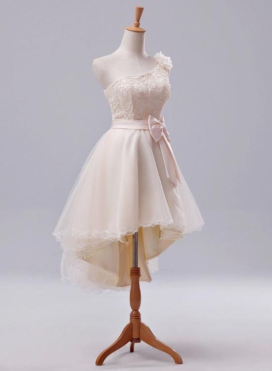 Lovely One Shoulder Lace With Flowers Homecoming Dress, High Low Party Dress cg15678
