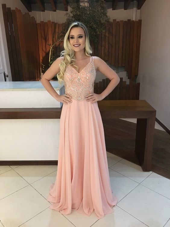 A-line V Neck Long Prom Dress cg15689