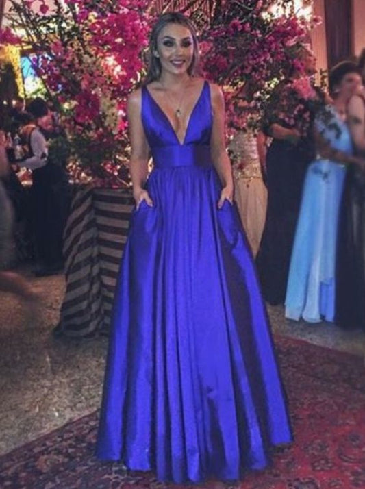 A-Linie V-Ausschnitt Ballkleid, Königsblau Abendkleid cg1572