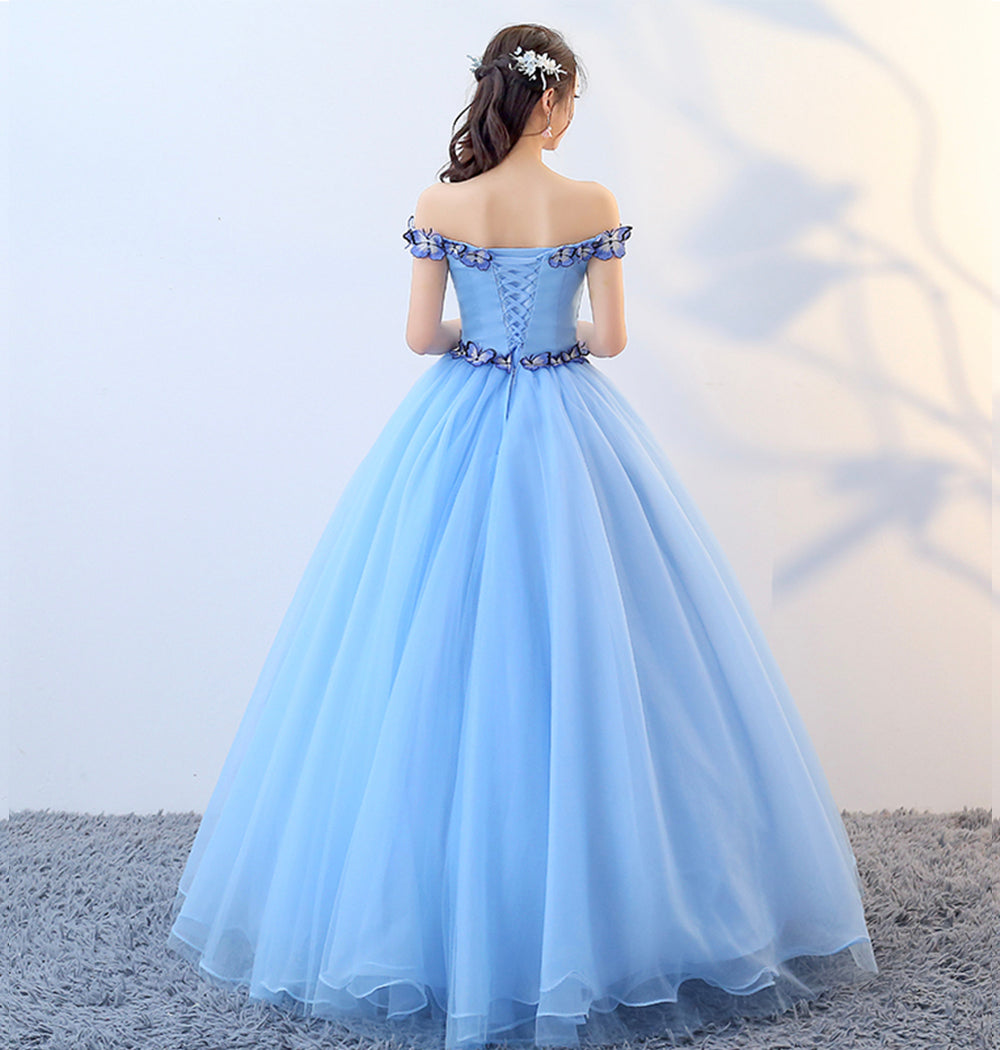 BLUE TULLE LONG BALL GOWN DRESS FORMAL PROM DRESS cg15725