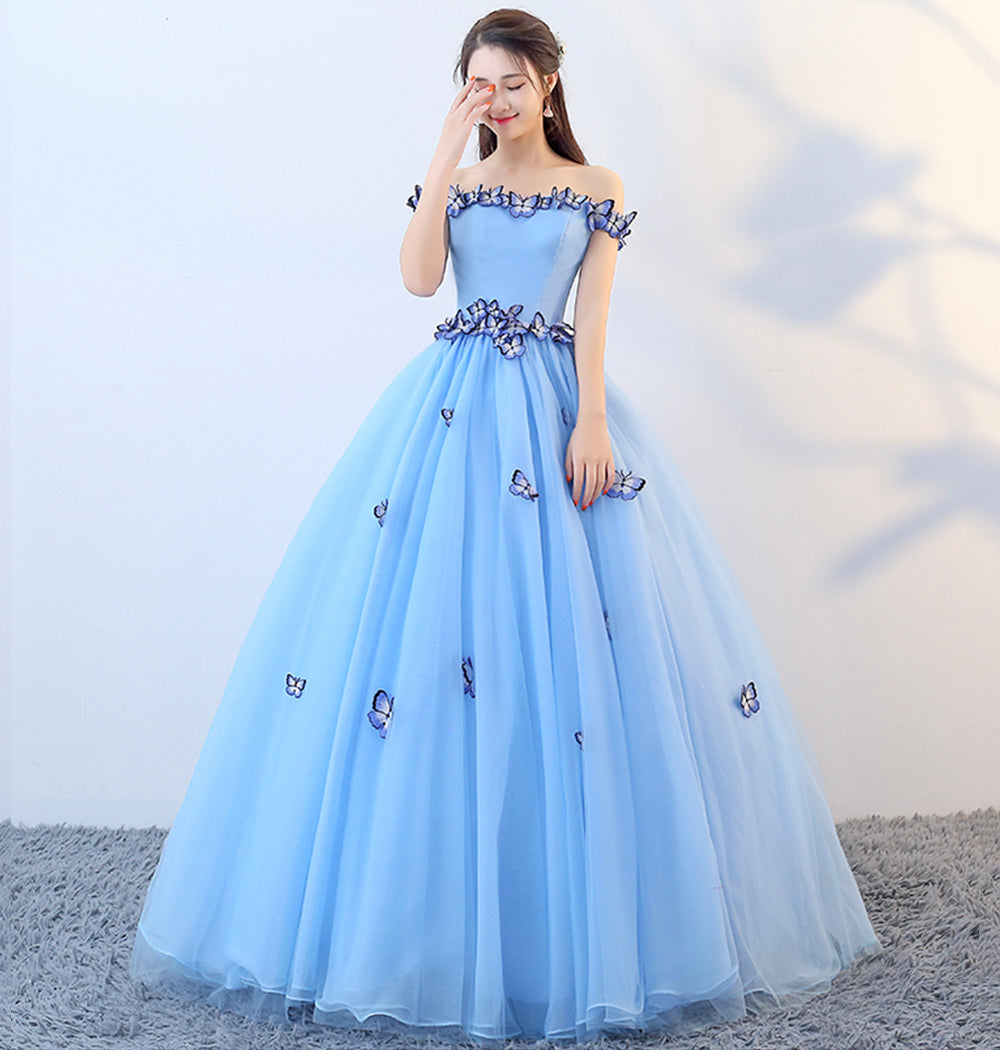 BLUE TULLE LONG BALL GOWN DRESS FORMAL PROM DRESS cg15725