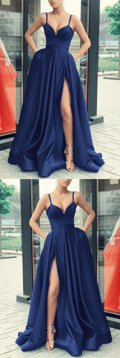 marineblaue Abendkleider, marineblaues Ballkleid, langes Ballkleid, langes Abendkleid, geschlitzte Brautjungfernkleider cg1574