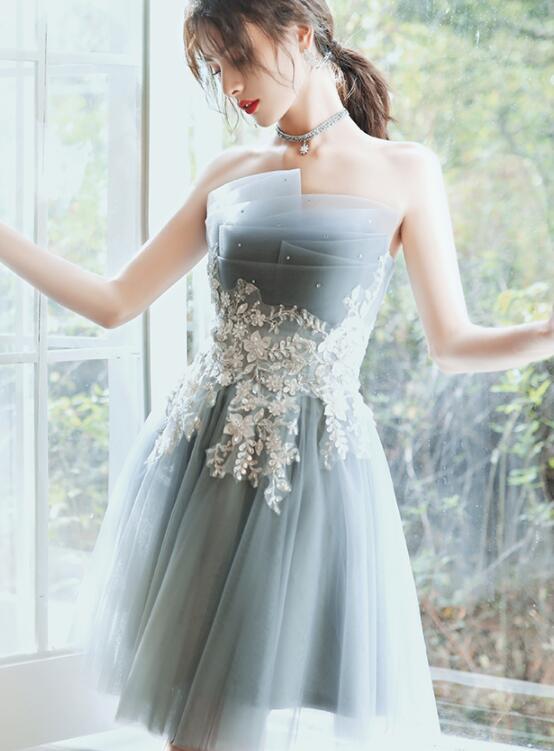 Charming Short Tulle With Lace Applique Homecoming Dresses cg15744
