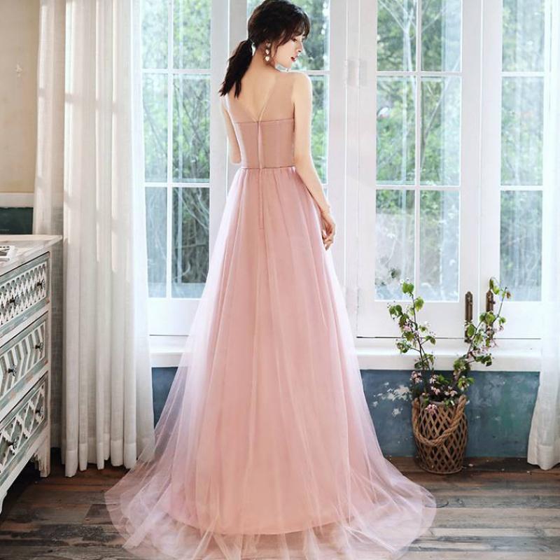prom dress Beautiful Pink Tulle Straps Party Dress With Flower Lace Applique cg15746