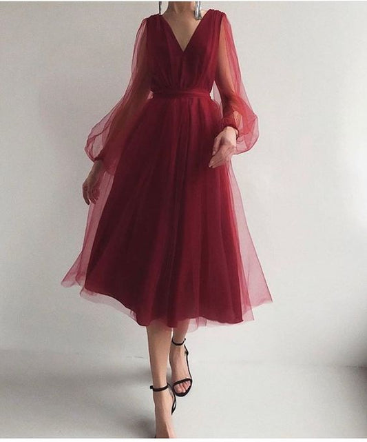 Burgunderrotes A-Linien-Ballkleid cg15776