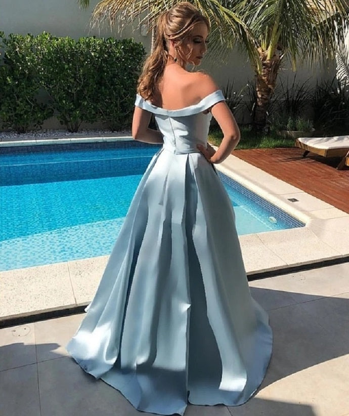Gorgeous Sky Blue Satin Prom Dress,Long A Line Party Dress Cheap,Royal Blue Evening Dresses cg15783